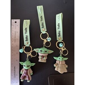 Baby Yoda Grogu Rubber & Metal Keychain Star Wars Mandalorian New! 3 In Set 3754